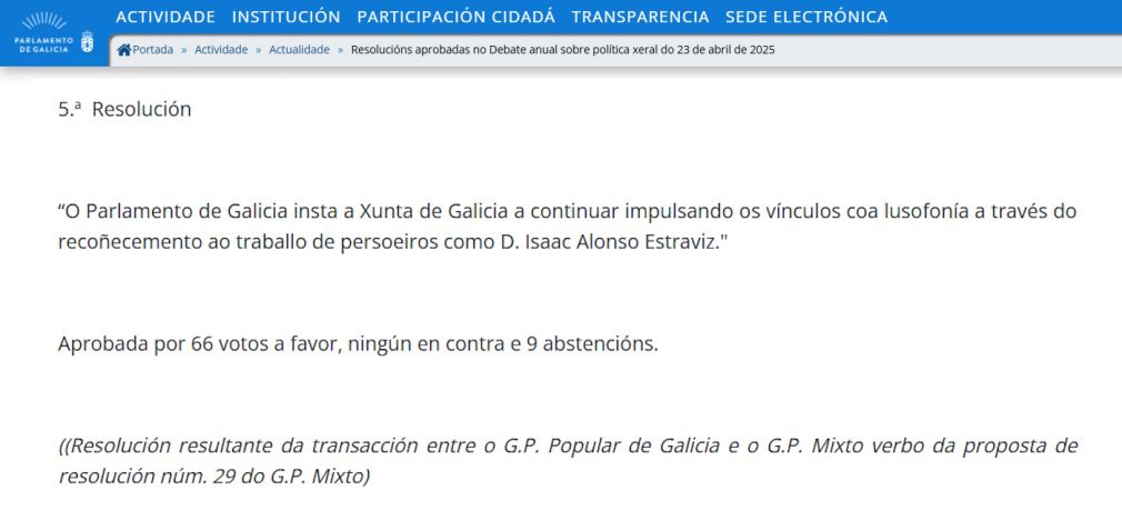 O Parlamento Galego aprova dar um maior reconhecimento a Isaac Alonso Estraviz, promotor da AGLP